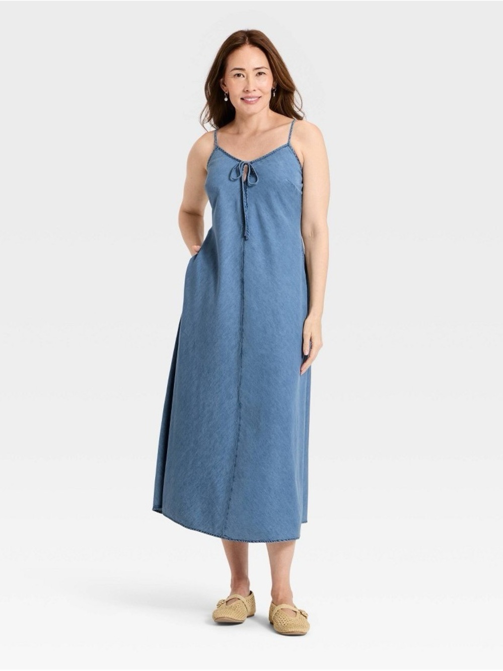 Universal Thread Dusty Blue Tie-Front Maxi Slip Dress b199